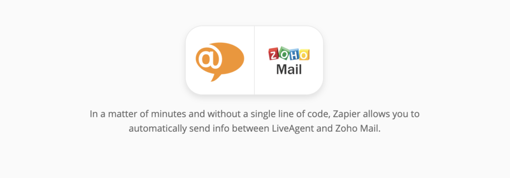 „LiveAgent“ ir „Zoho Mail“ integracijos puslapis „Zapier“ sistemoje